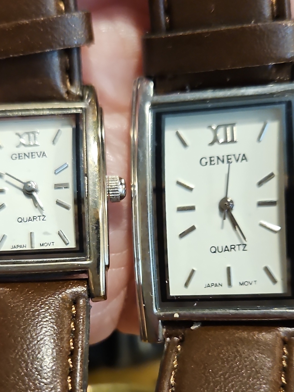 Geneva HIS AND HERS Brown Leather Strap Quartz Watches